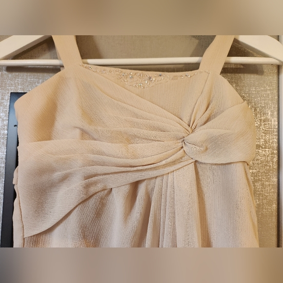 David's Bridal Crinkle Chiffon Dress with Twist Front in Champagne, size 10 Girl - Picture 5 of 10